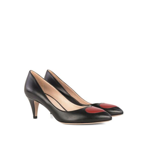 Gucci NIB Molina Black Nappa Pointed Toe Heart Heels Pumps 39 NEW - Picture 2 of 8